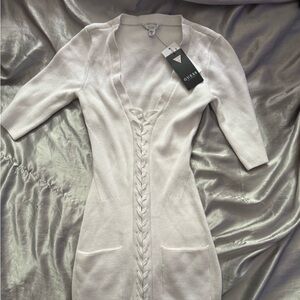 Guess Cream Bodycon Dress 3/4 Sleeve Plunge